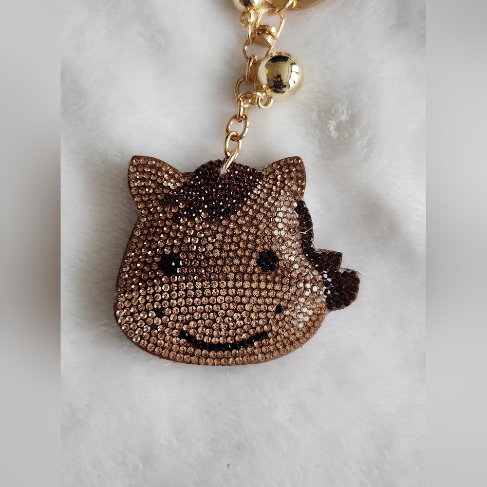 Brown Rhinestone Pony Keychain Farm Bah Charm - Picture 2 of 3